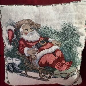 Vintage Needlepoint Christmas Pillow – Sleeping Santa Tapestry 17x17 Portofino